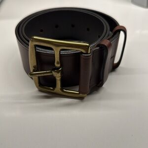 J Crew Brown Leather Belt with Brass Buckle Medium